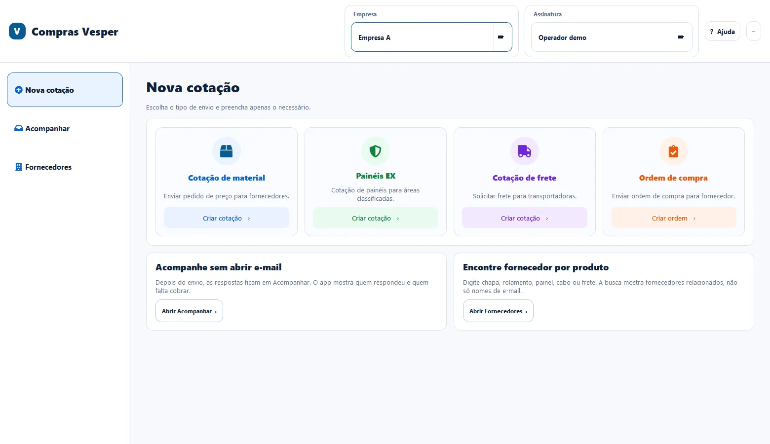 Purchasing dashboard in a demonstration environment.
