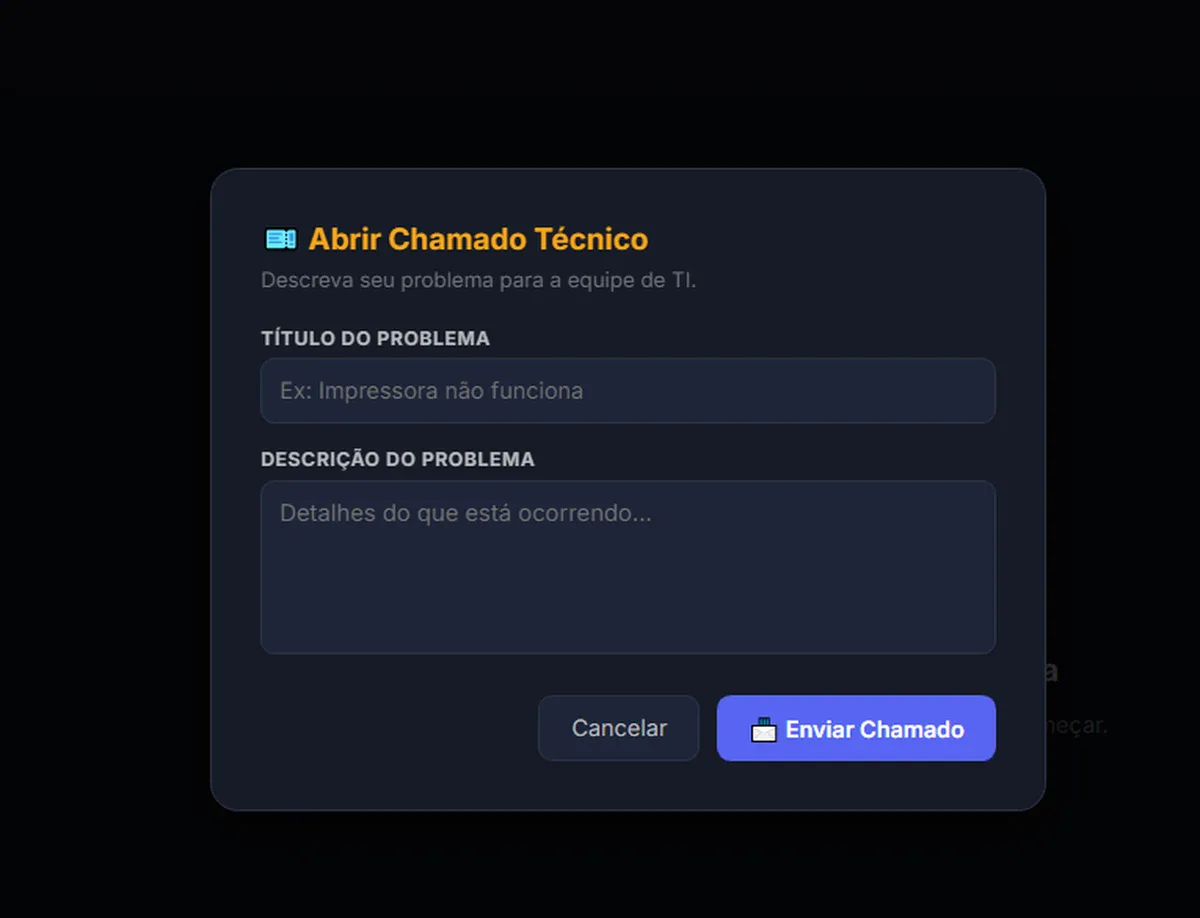 Abertura estruturada de chamado técnico.