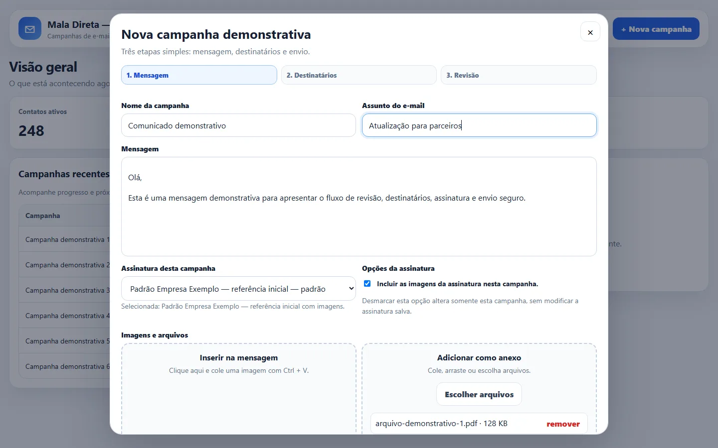 Seleção e regras de destinatários.