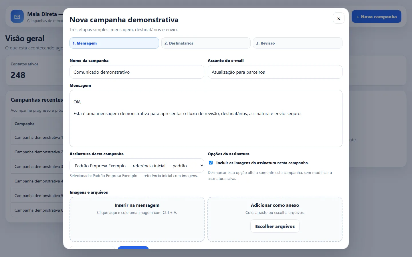 Editor de mensagem e prévia.