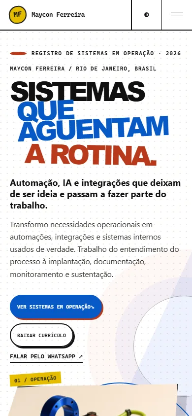 Leitura do portfólio em viewport móvel.