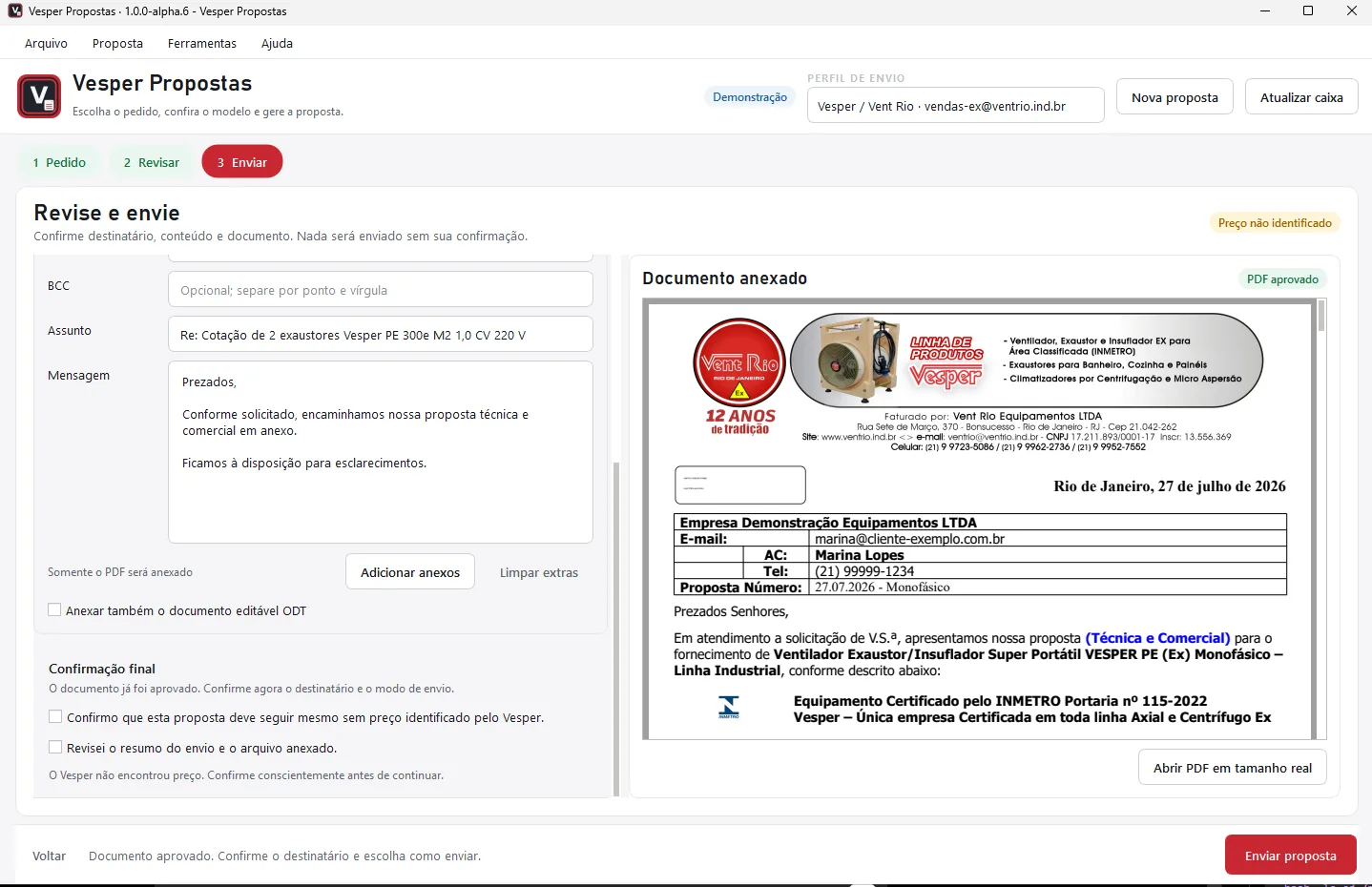 Etapa de envio com revisão humana.
