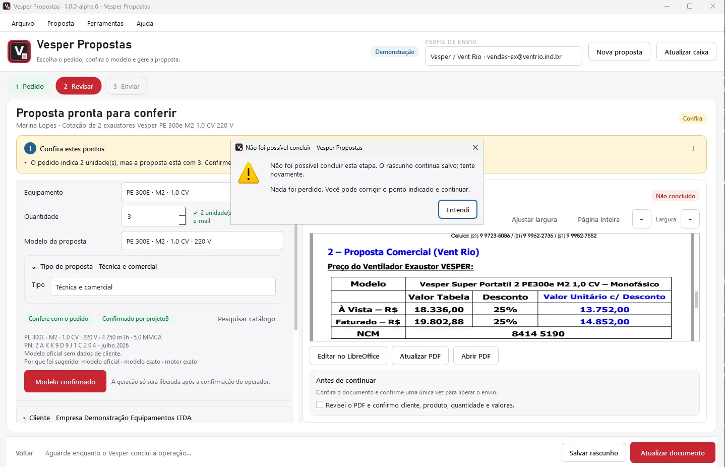 Ajuste de quantidade antes da geração do documento.