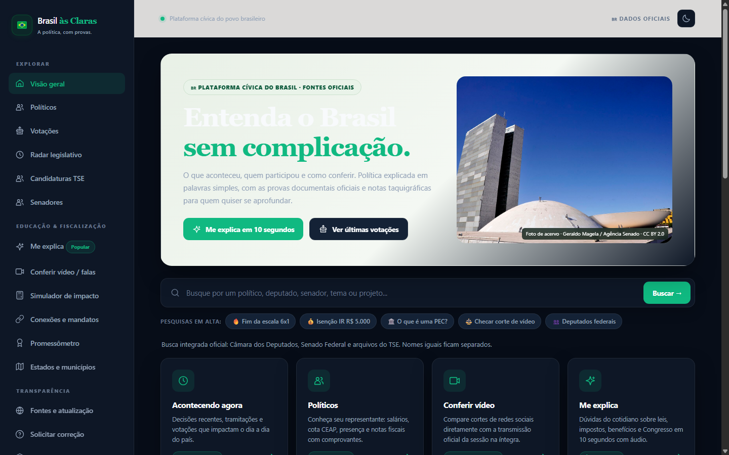 Homepage do protótipo cívico em desenvolvimento; ainda não lançado